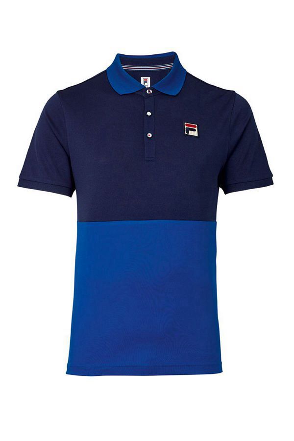 Camisas Polo Fila Homem Azuis/Azul Marinho/Vermelhas/Branco - Fila Heritage Colour Block Tennis Shir